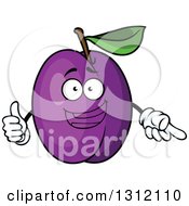 Cartoon Plum Character Pointing And Giving A Thumb Up