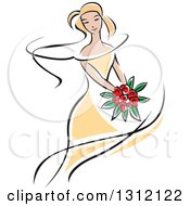 Poster, Art Print Of Sketched Blond Bride In A Yellow Dress
