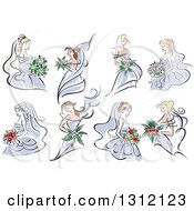 Poster, Art Print Of Sketched Brides In Periwinkle Dresses