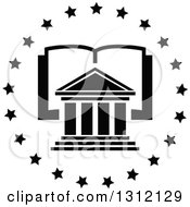 Poster, Art Print Of Black And White College And Open Book In A Circle Of Stars