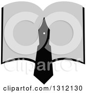 Clipart Of A Black And White Fountain Pen Writing In An Open Book Royalty Free Vector Illustration by Vector Tradition SM
