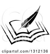 Poster, Art Print Of Black And White Feather Quill Pen Writing In An Open Book