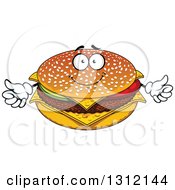 Poster, Art Print Of Cartoon Cheeseburger Character With A Sesame Seed Bun