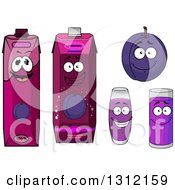 Clipart Of A Cartoon Plum Character And Juice Royalty Free Vector Illustration