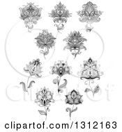 Clipart Of Black And White Henna Flowers 5 Royalty Free Vector Illustration