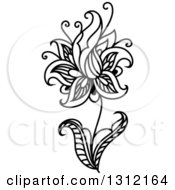 Clipart Of A Black And White Henna Flower 29 Royalty Free Vector Illustration