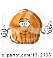 Cartoon Muffin Or Cupcake Character Holding Up A Thumb And Finger