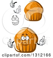 Poster, Art Print Of Cartoon Face Hands And Muffins Or Cupcakes