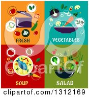 Poster, Art Print Of Fresh Vegetables Soup And Salad Flat Designs