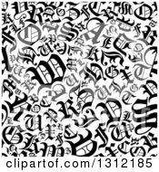 Poster, Art Print Of Seamless Background Pattern Of Black And White Old English Alphabet Letters