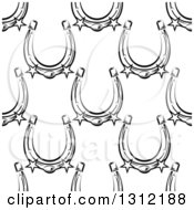 Poster, Art Print Of Seamless Background Pattern Of Black And White Horseshoes With Stars