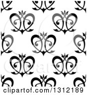 Seamless Background Pattern Of Black Floral Hearts