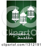 Poster, Art Print Of Ramadan Kareem Greeting With White Lanterns Over Green