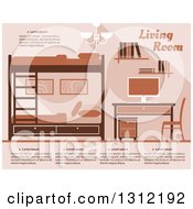 Poster, Art Print Of Brown Bedroom With Bunk Beds And A Desk