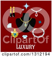 Poster, Art Print Of Luxury Flat Design Of Gems And Jewelery On Red