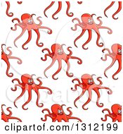 Poster, Art Print Of Seamless Background Pattern Of Orange Octopuses