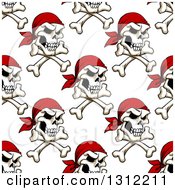 Clipart Of A Seamless Background Pattern Of Pirate Skulls And Crossbones With Red Bandanas Royalty Free Vector Illustration