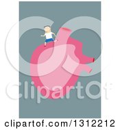 Clipart Of A Flat Design Of A White Man Running On A Human Heart On Blue Royalty Free Vector Illustration by Vector Tradition SM