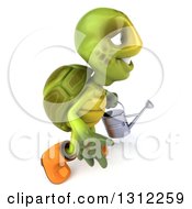 Clipart Of A 3d Tortoise Turtle Gardener Holding A Watering Can And Walking To The Right Royalty Free Illustration