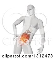 Clipart Of A 3d Medical Anatomical Male With Visible Glowing Guts On White Royalty Free Illustration