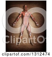 Clipart Of A 3d Medical Anatomical Male With Visible Muscle Map On Grunge Royalty Free Illustration