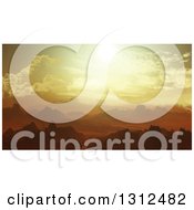 Clipart Of A 3d Alien Planet Landscape With A Sunset Sky And Rock Formations Royalty Free Illustration
