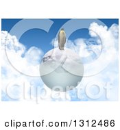 Poster, Art Print Of 3d Penguin On An Ice Globe Floating In A Cloudy Sky