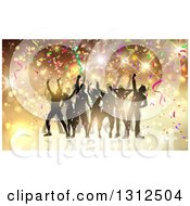 Poster, Art Print Of Group Of Silhouetted Dancers In A Party Crowd With Flares And Confetti
