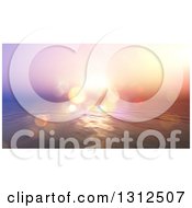 Poster, Art Print Of 3d Vintage Effect Ocean Sunset With Flares And Blur