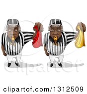 Clipart Of Black Male Referees Blowing Whistles And Holding Red And Yellow Flags Royalty Free Vector Illustration by Liron Peer