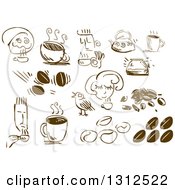 Poster, Art Print Of Sketched People Coffee Beans And Cups
