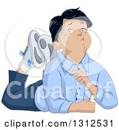 Clipart Of A Black Haired Boy Laying On The Floor With His Feet Up Behind Him Royalty Free Vector Illustration