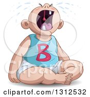 Clipart Of A Cartoon Wailing White Baby Boy Screaming Royalty Free Vector Illustration