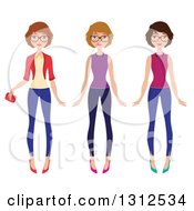 Clipart Of A Three Different Caucasian Women Wearing Glasses And Outfits Royalty Free Vector Illustration