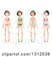 Clipart Of A Brunette Caucasian Woman Wearing Different Colored Bikinis And Heels Royalty Free Vector Illustration
