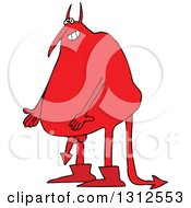Cartoon Fat Red Devil Showing His Arrow Dick