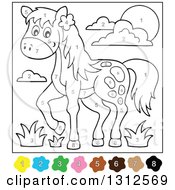 Clipart Of A Color By Number Horse Grass Sun And Clouds Royalty Free Vector Illustration by visekart