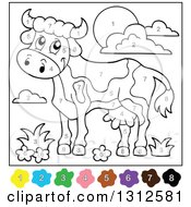 Poster, Art Print Of Color By Number Cow Sun Flowers And Clouds