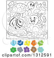 Poster, Art Print Of Color By Number Sea Turtle Fish And Octopus