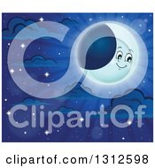 Clipart Of A Happy Crescent Moon With Flares Light And Stars In The Night Sky Royalty Free Vector Illustration by visekart