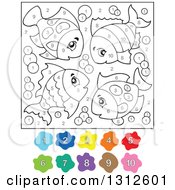 Clipart Of Color By Number Fish And Bubbles Royalty Free Vector Illustration