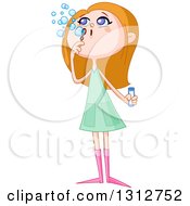Cartoon White Girl Blowing Bubbles