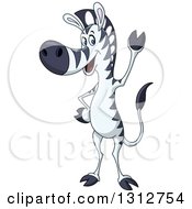 Cartoon Friendly Zebra Standing Upright And Waving