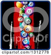 Poster, Art Print Of 3d Colorful Bingo Or Lotter Balls Falling Over A Grungy Black And Red Background With A Blue Border