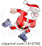 Poster, Art Print Of Cartoon Santa Claus Inline Skating