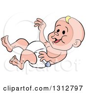 Clipart Of A Cartoon Laughing Blue Eyed White Baby In A Diaper Royalty Free Vector Illustration