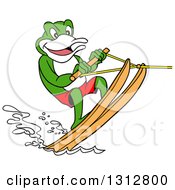 Poster, Art Print Of Cartoon Frog Water Skiing