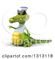 Clipart Of A 3d Sailor Crocodile Wearing Sunglasses And Pointing To The Left Royalty Free Illustration