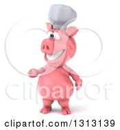 Clipart Of A 3d Happy Chef Pig Presenting To The Left Royalty Free Illustration by Julos