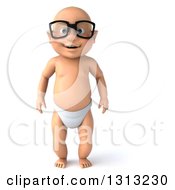 Clipart Of A 3d White Baby Boy Wearing Glasses And Standing Royalty Free Illustration by Julos